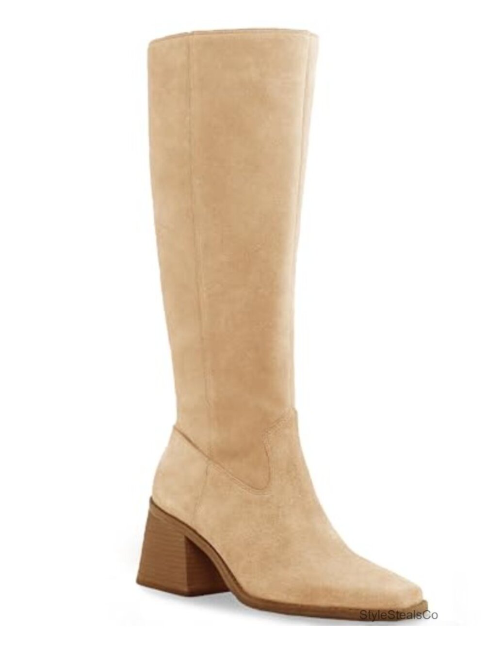 Women's Knee High Square Toe Chunky Block Heel Faux Suede Pull-On Boots